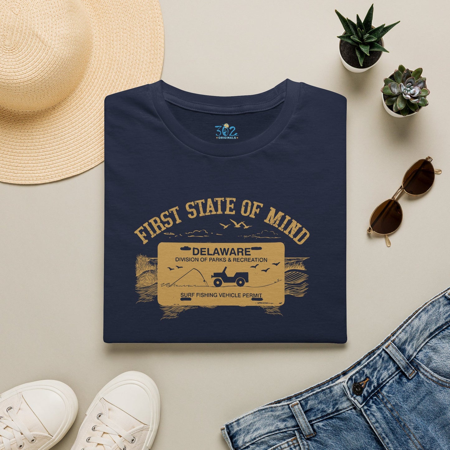 Delaware First State of Mind Surf Fishing Crew Neck Tee Dark