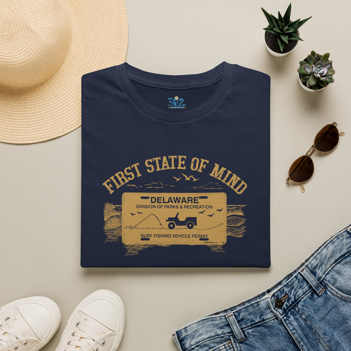Delaware First State of Mind Surf Fishing Crew Neck Tee Dark