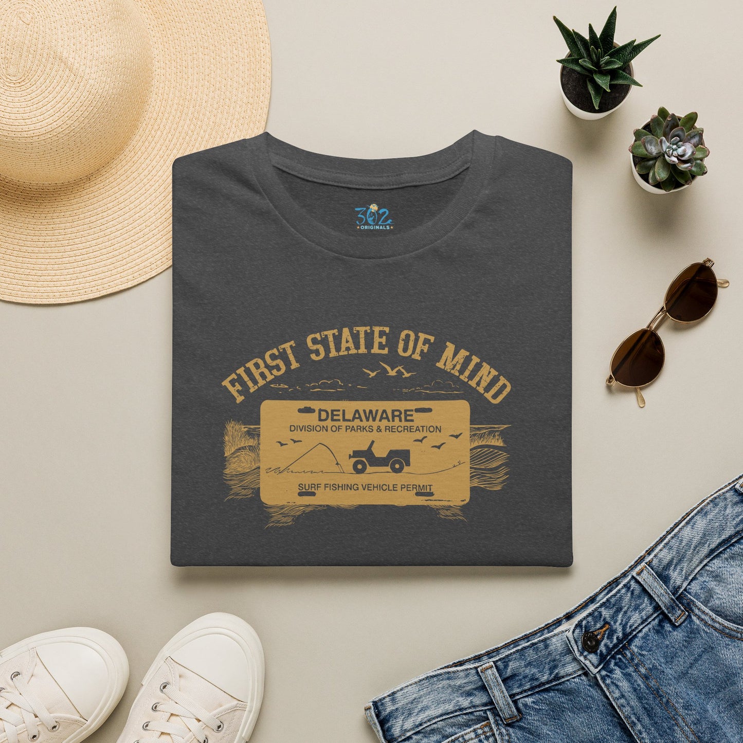 Delaware First State of Mind Surf Fishing Crew Neck Tee Dark