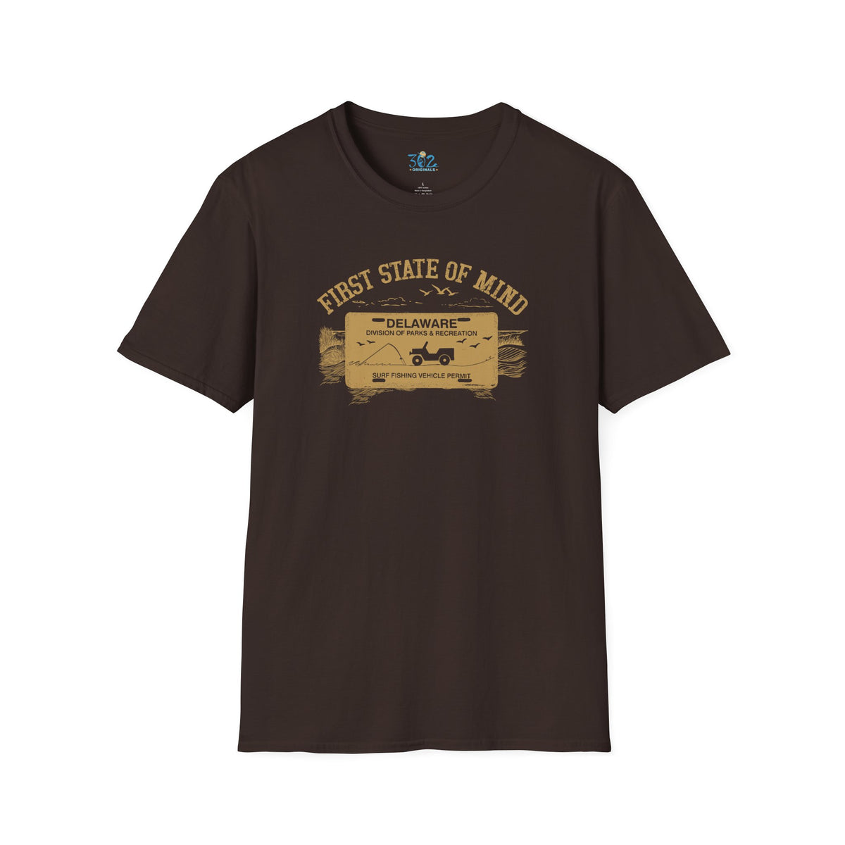 Delaware First State of Mind Surf Fishing Crew Neck Tee Dark