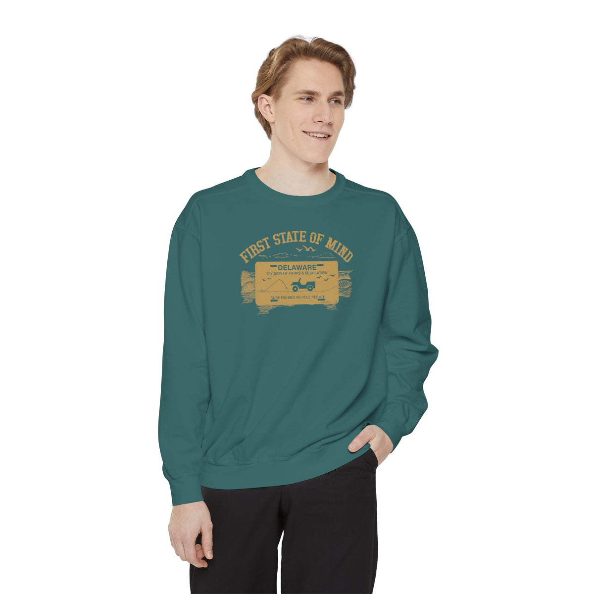 Delaware First State Surf Fishing Sweat Shirt Dark Colors