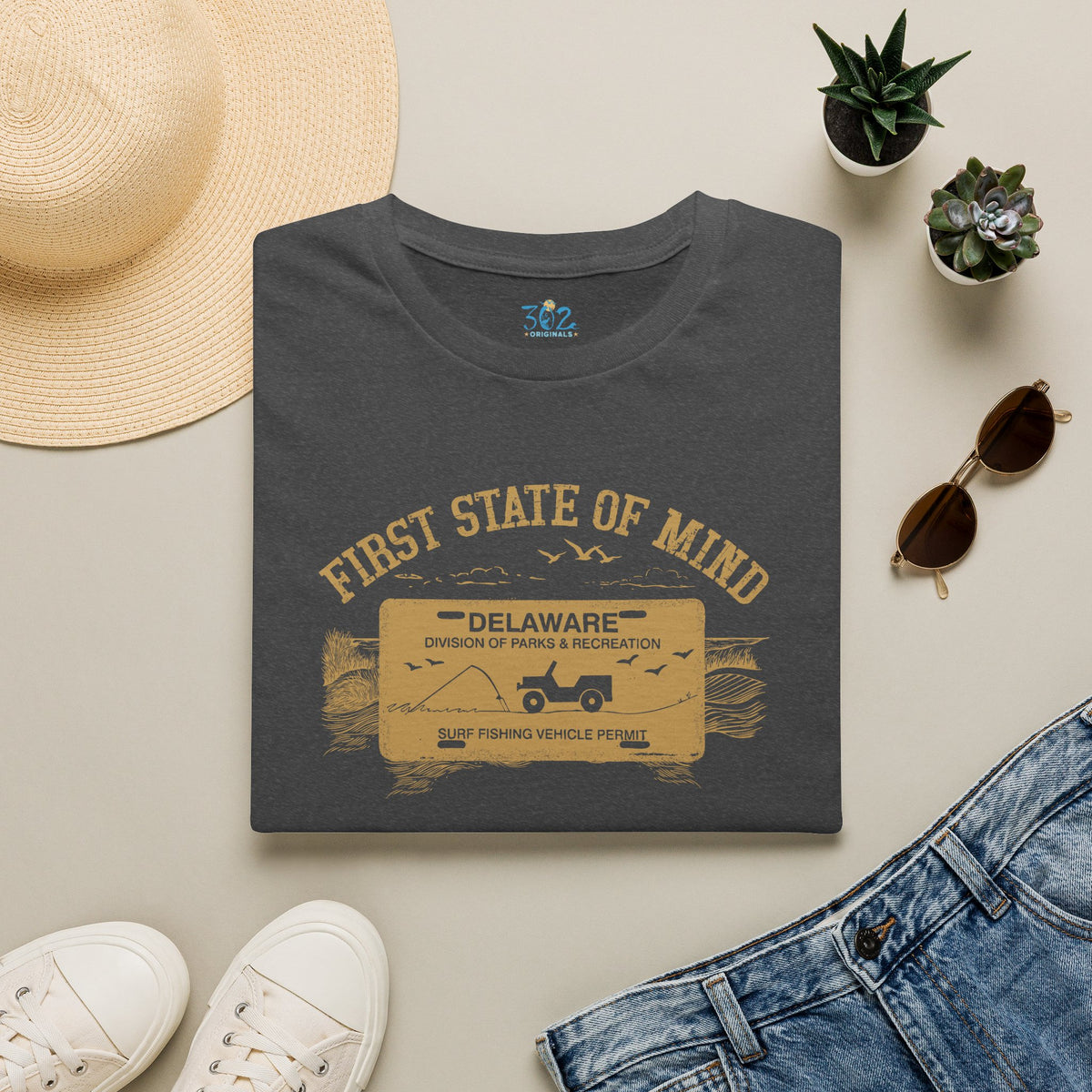 Delaware First State of Mind Surf Fishing Crew Neck Tee Dark