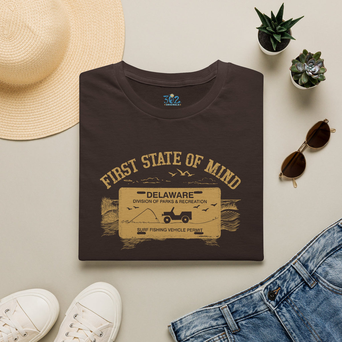 Delaware First State of Mind Surf Fishing Crew Neck Tee Dark
