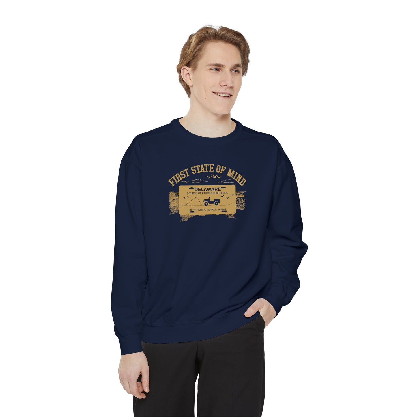 Delaware First State Surf Fishing Sweat Shirt Dark Colors