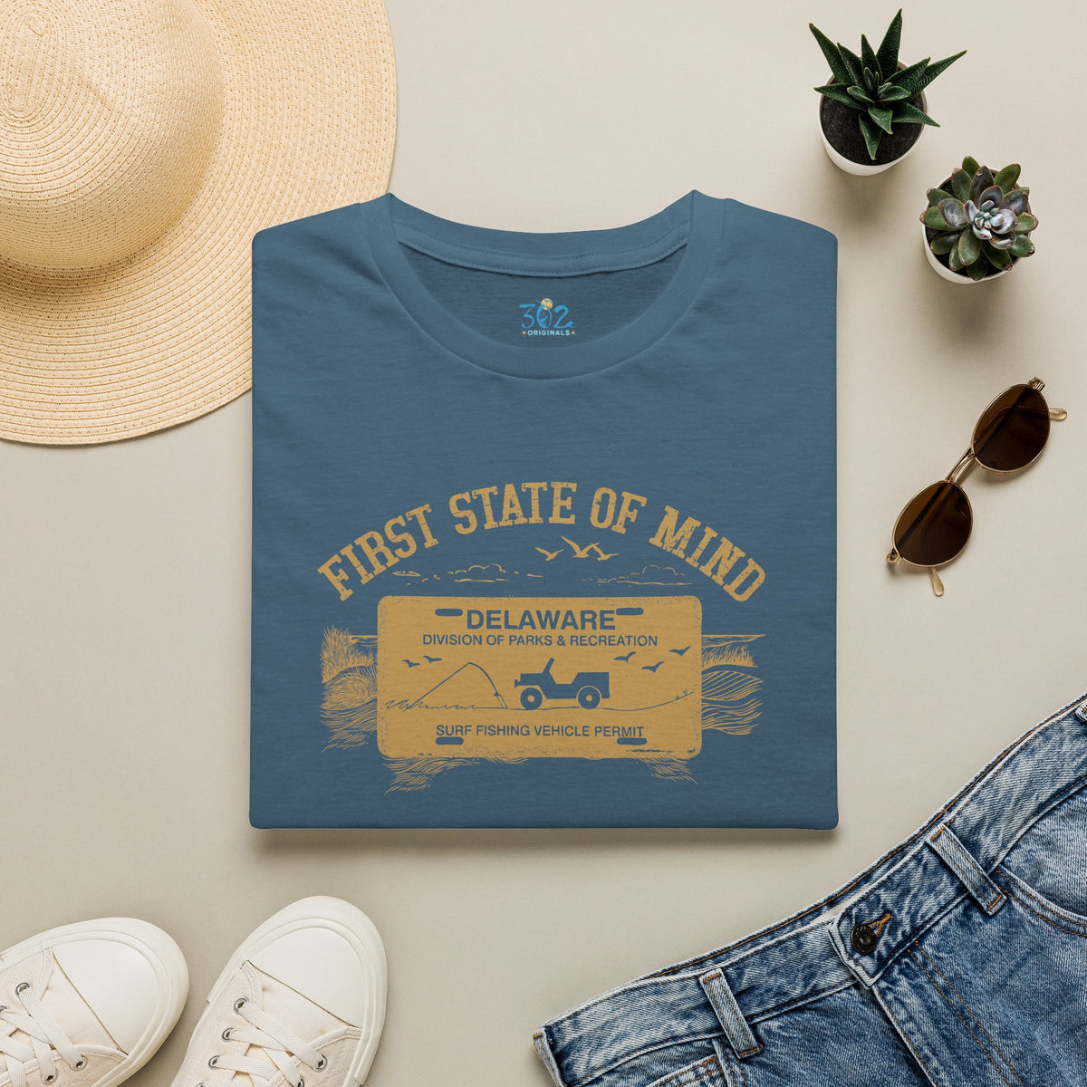 Delaware First State of Mind Surf Fishing Crew Neck Tee Dark