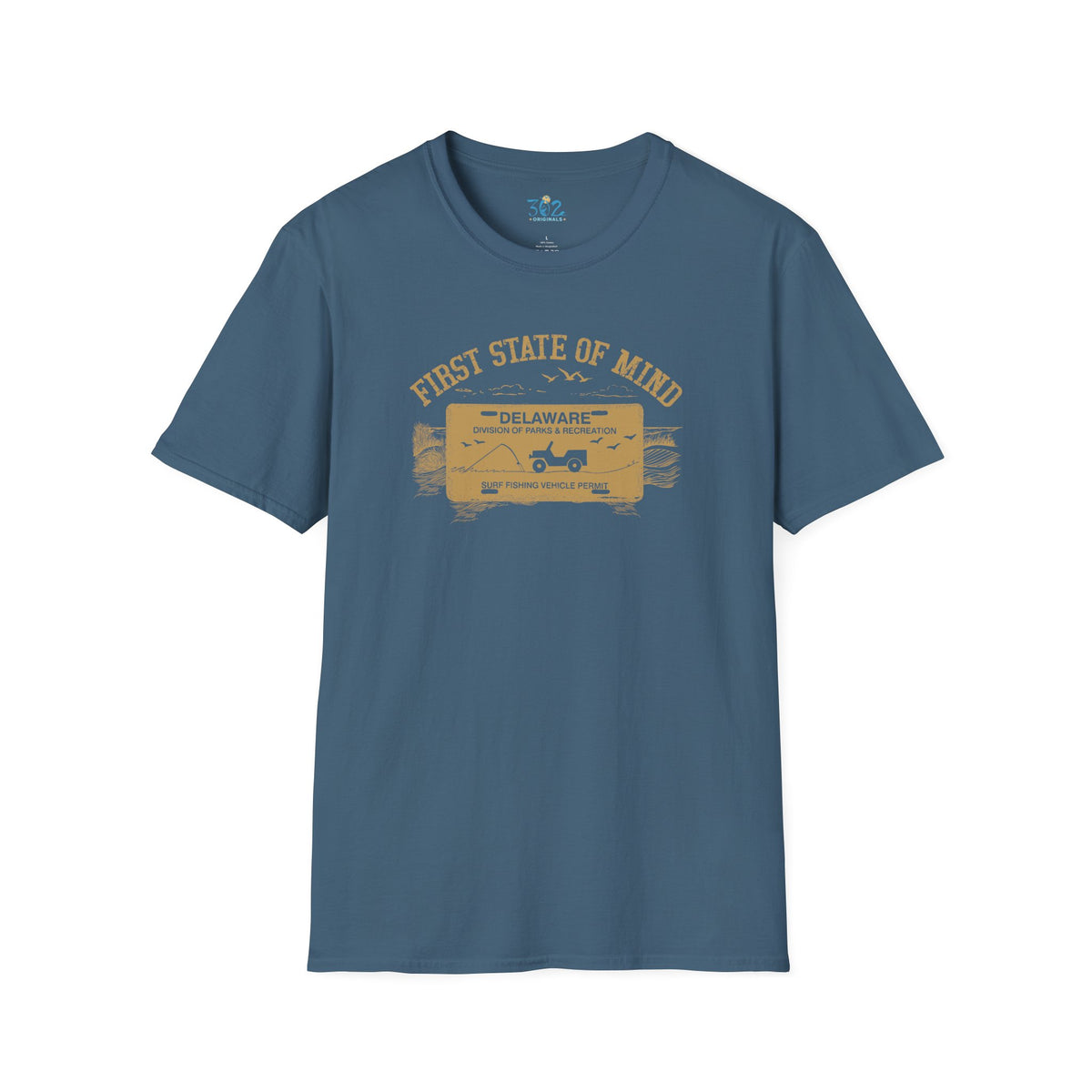 Delaware First State of Mind Surf Fishing Crew Neck Tee Dark