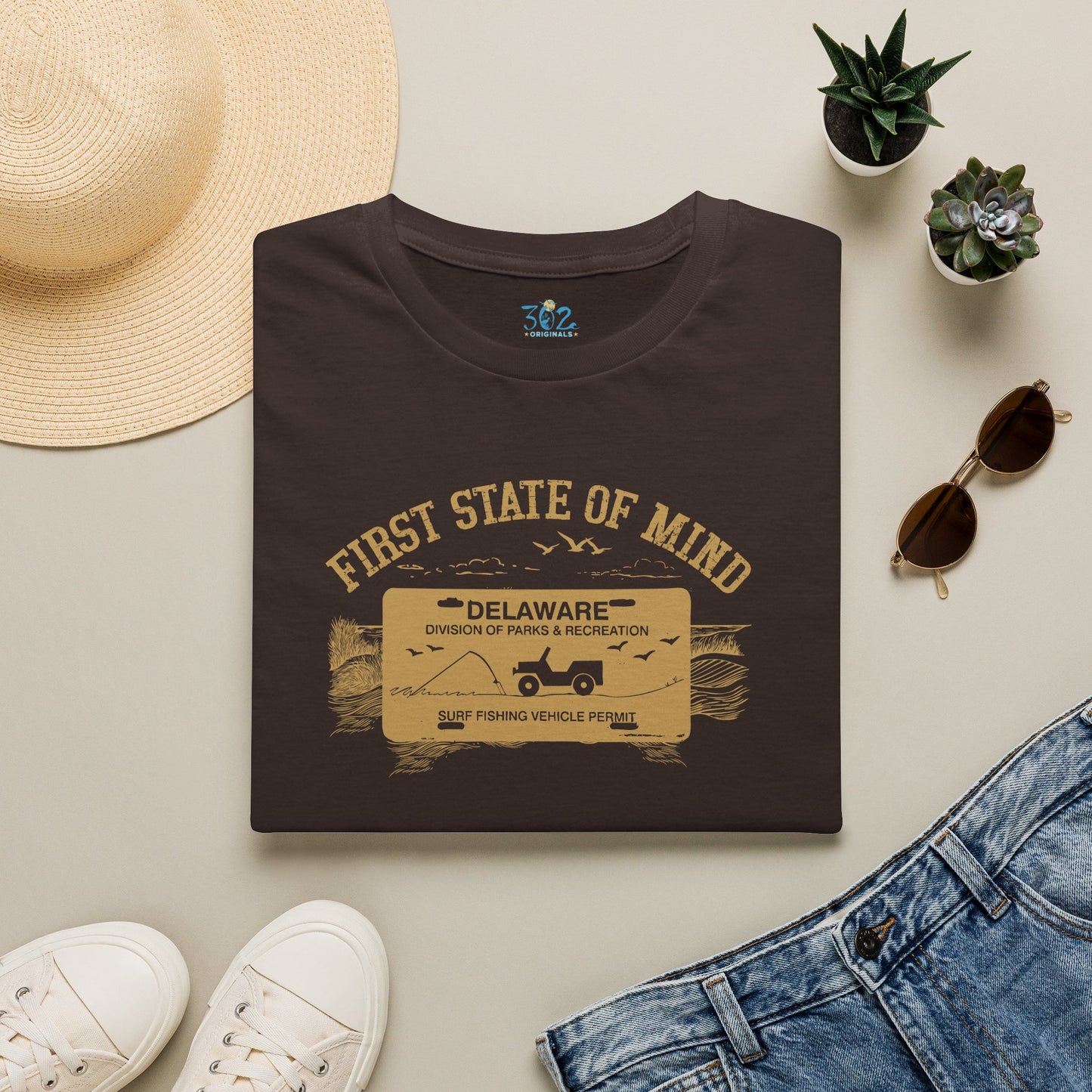 Delaware First State of Mind Surf Fishing Crew Neck Tee Dark