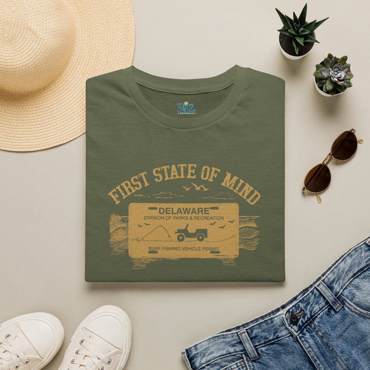 Delaware First State of Mind Surf Fishing Crew Neck Tee Dark
