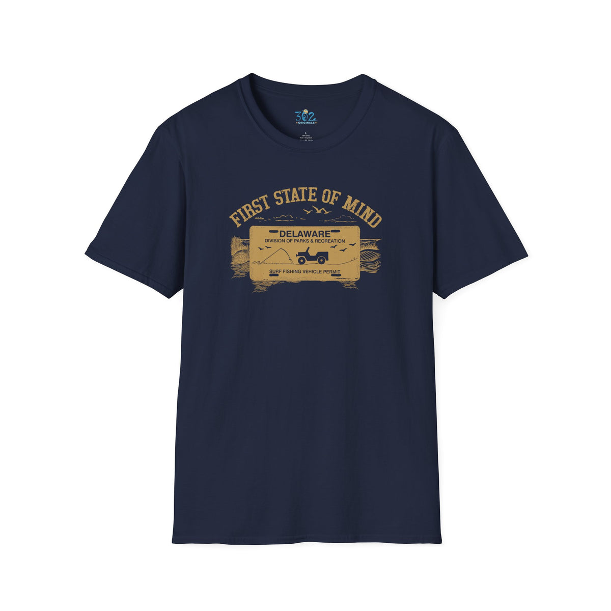 Delaware First State of Mind Surf Fishing Crew Neck Tee Dark