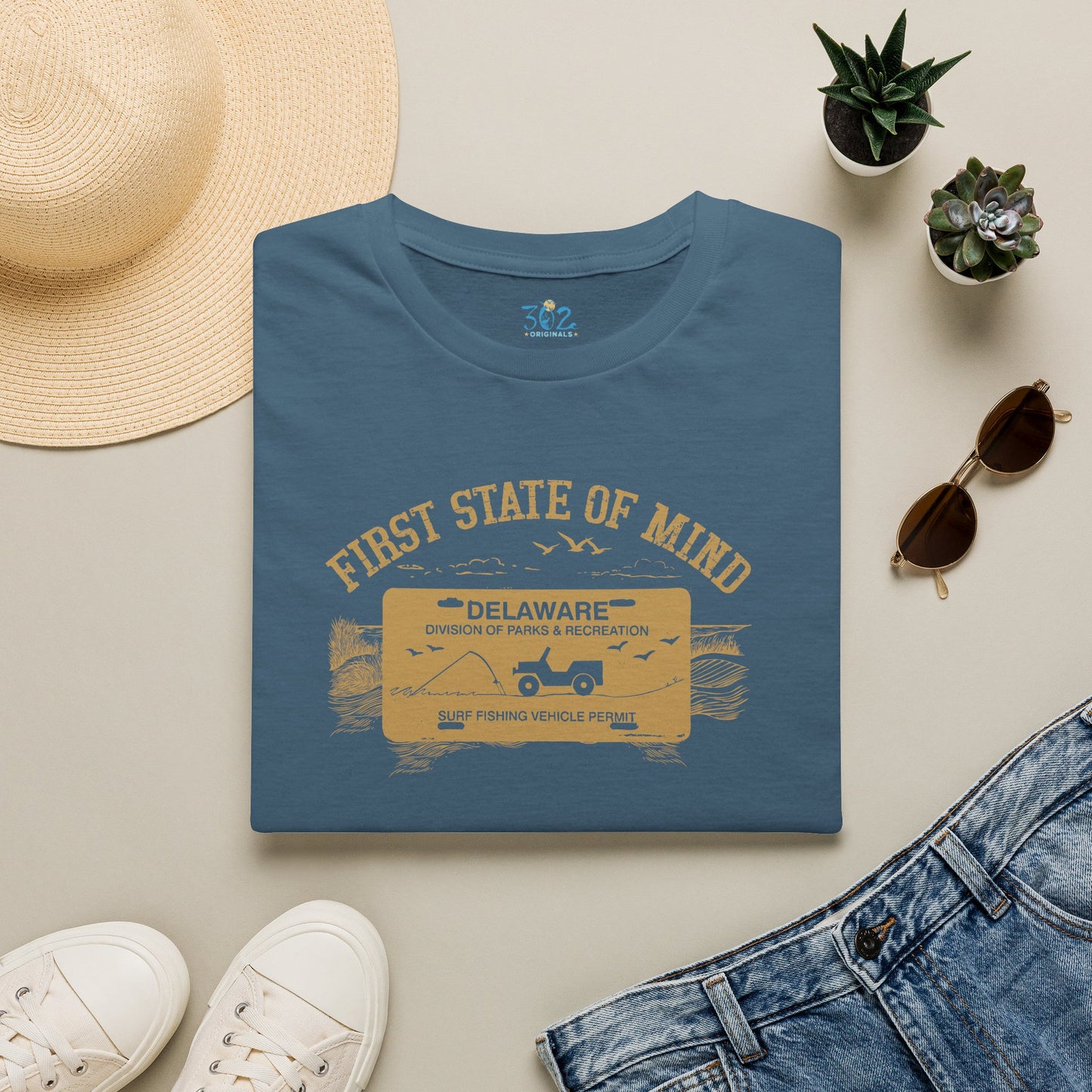 Delaware First State of Mind Surf Fishing Crew Neck Tee Dark