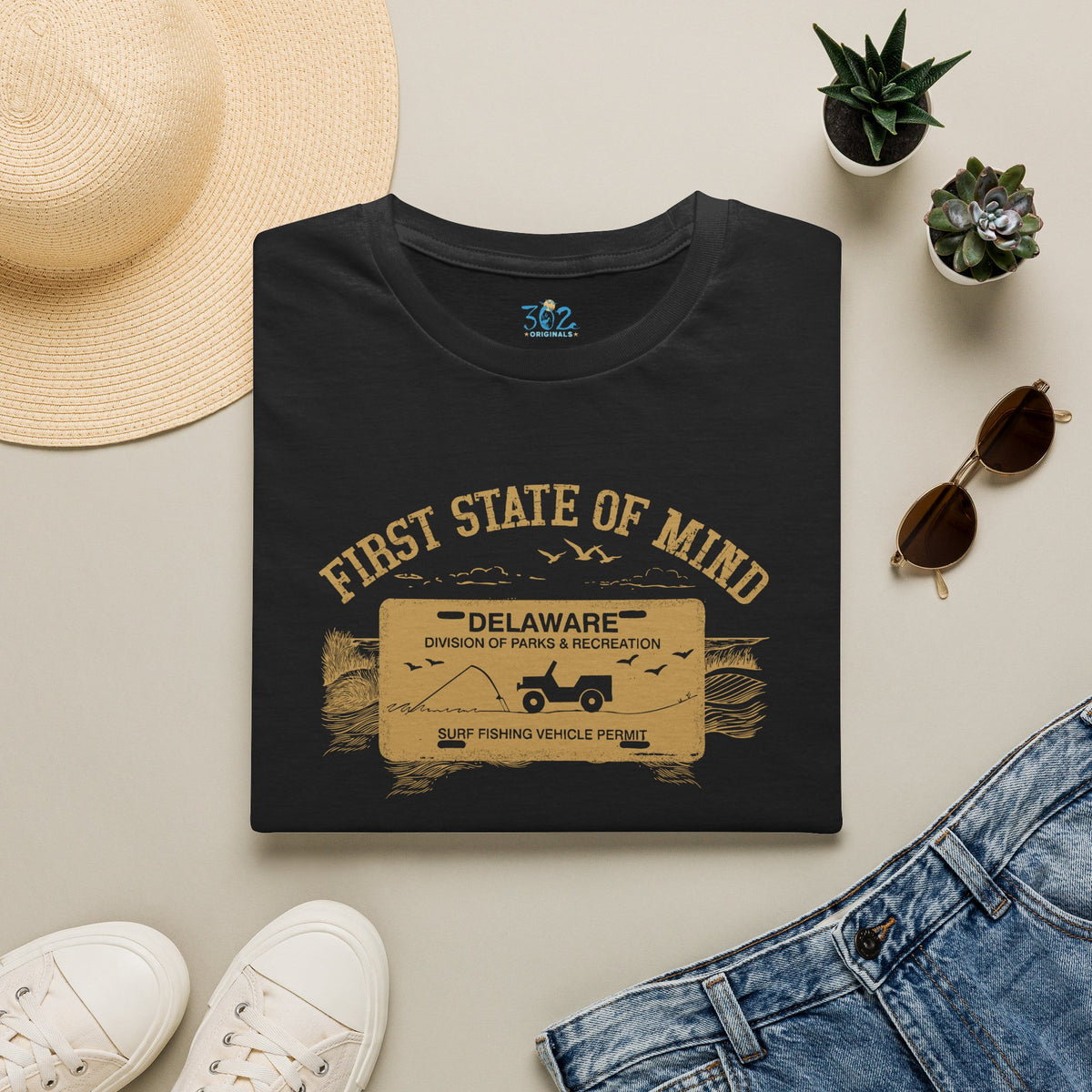 Delaware First State of Mind Surf Fishing Crew Neck Tee Dark