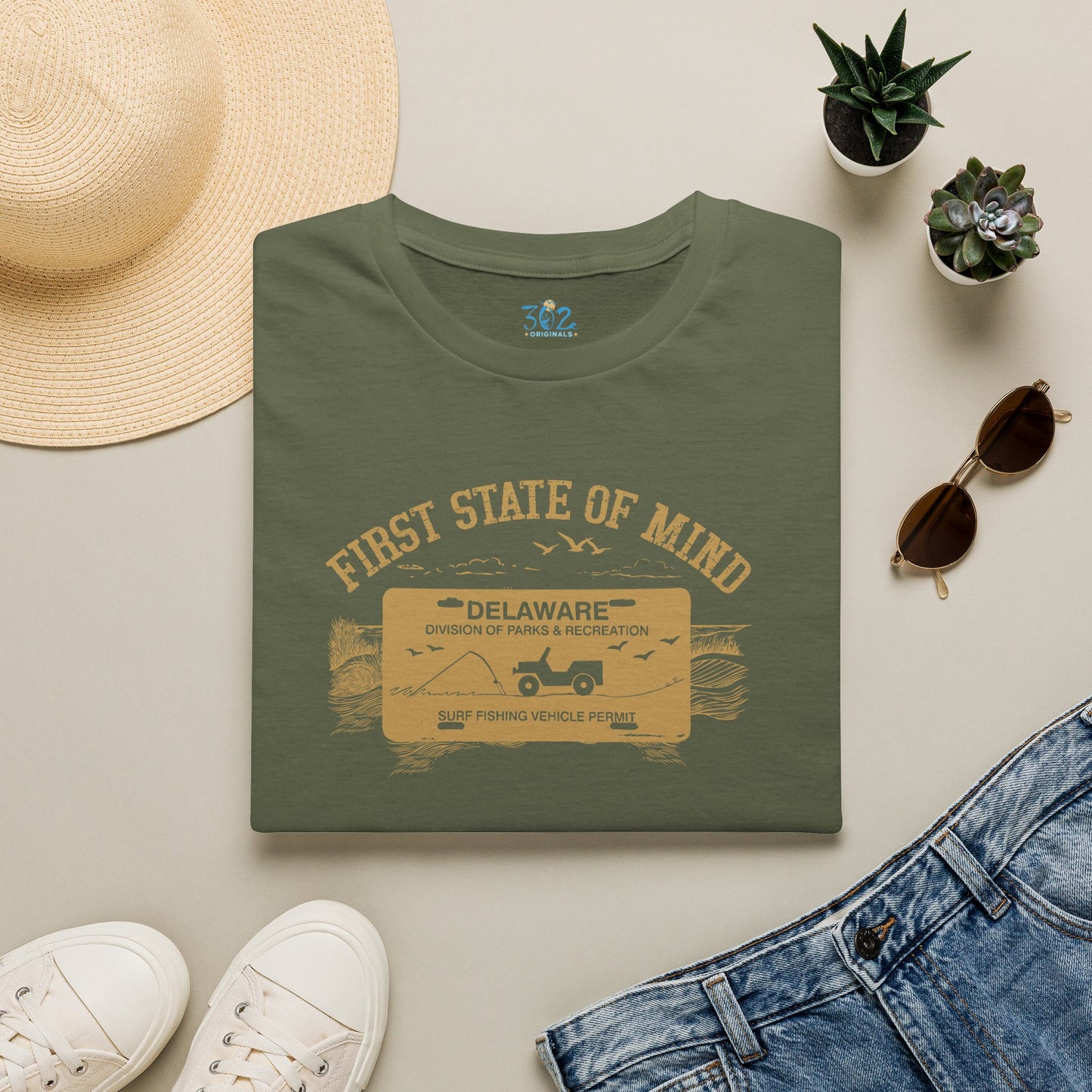 Delaware First State of Mind Surf Fishing Crew Neck Tee Dark