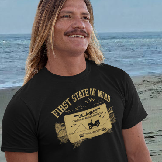 Delaware First State of Mind Surf Fishing Crew Neck Tee Dark