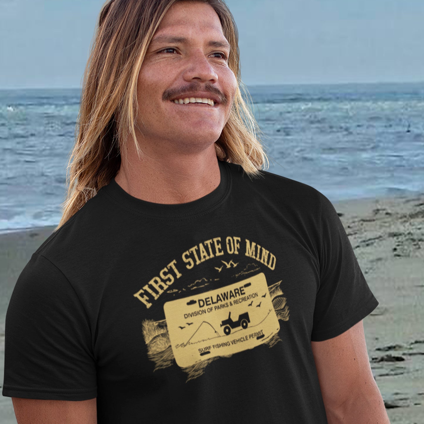 Delaware First State of Mind Surf Fishing Crew Neck Tee Dark