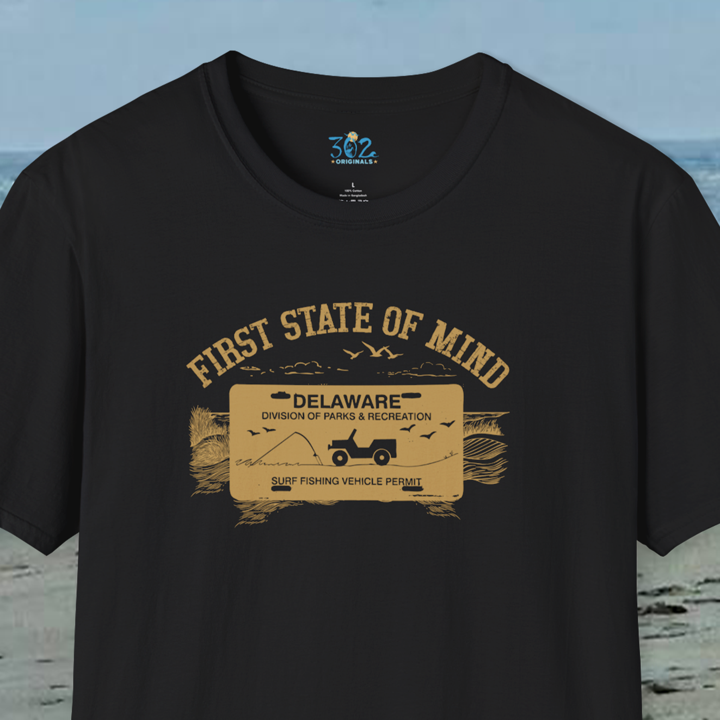 Delaware First State of Mind Surf Fishing Crew Neck Tee Dark