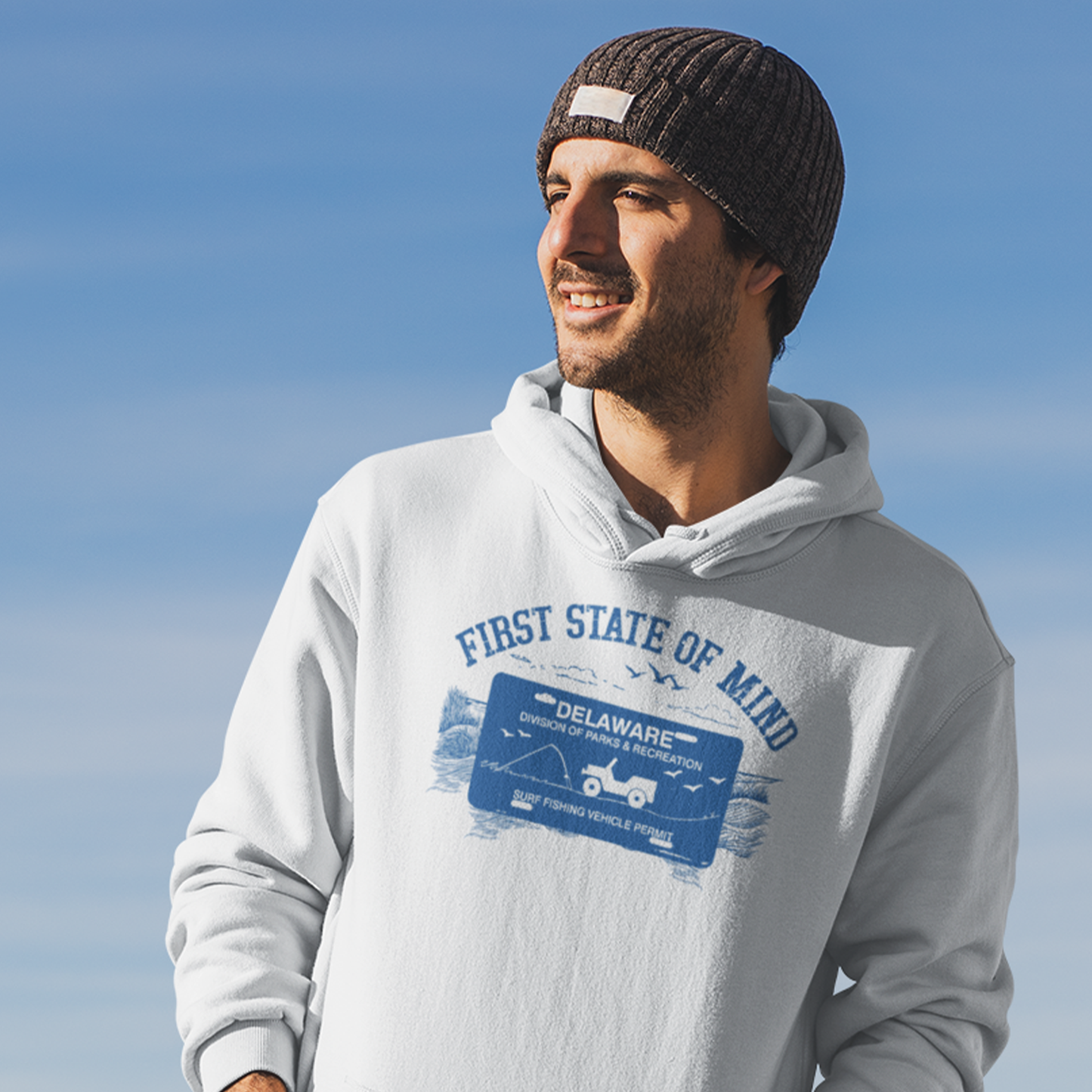 Delaware First State Surf Fishing Hoodie Light Color