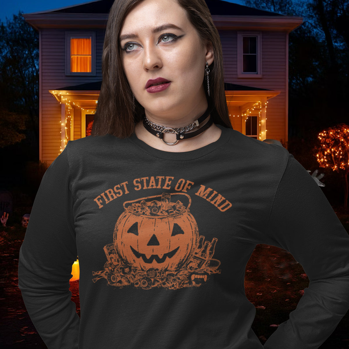 First State of Mind Halloween Pumpkin & Candy Long Sleeve T | 302 Originals
