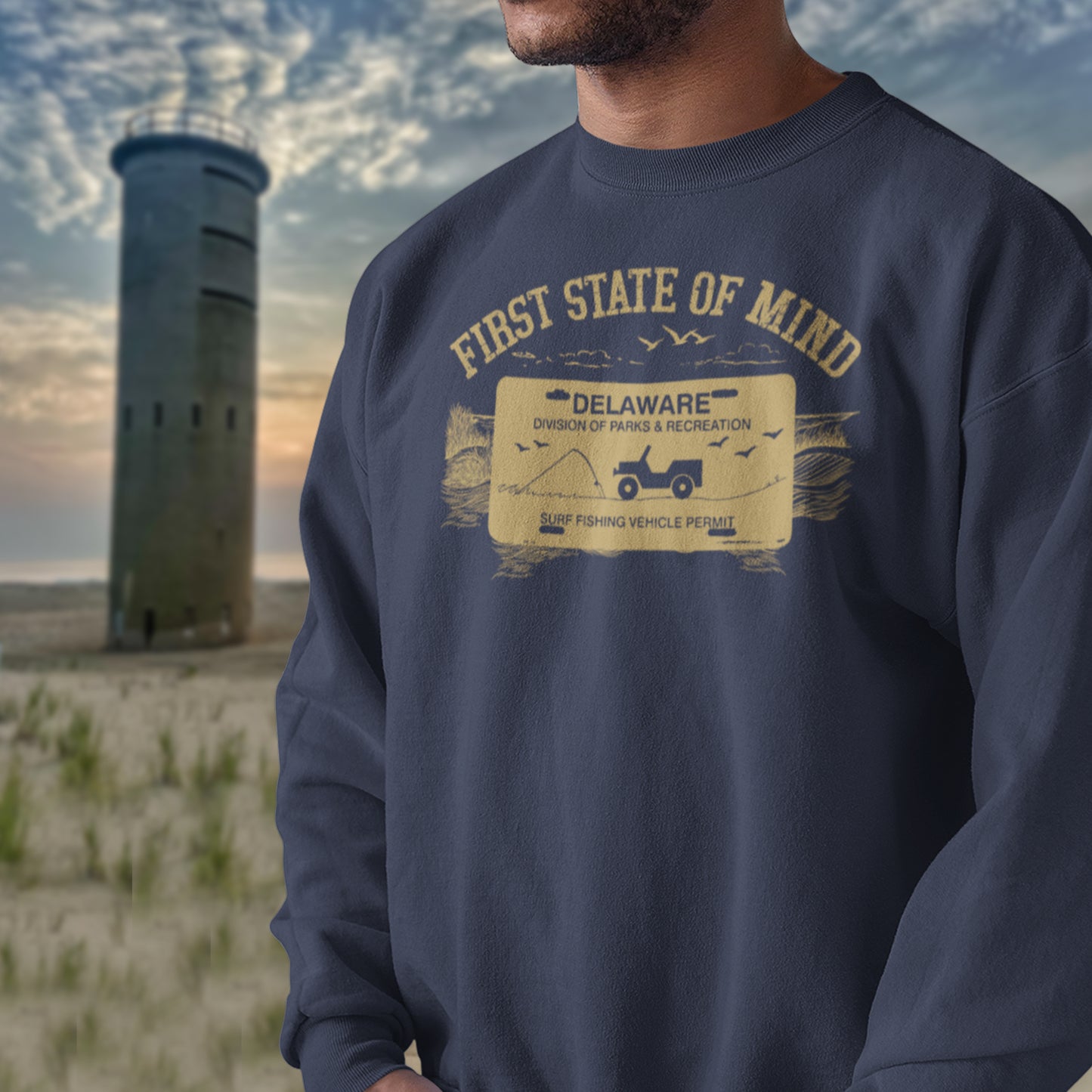 Delaware First State Surf Fishing Sweat Shirt Dark Colors