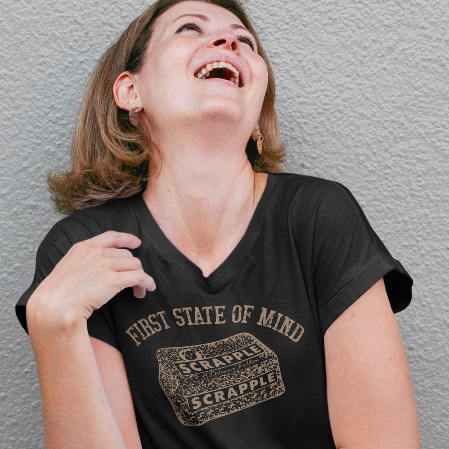 Delaware First State of Mind Scrapple Unisex V neck T shirt