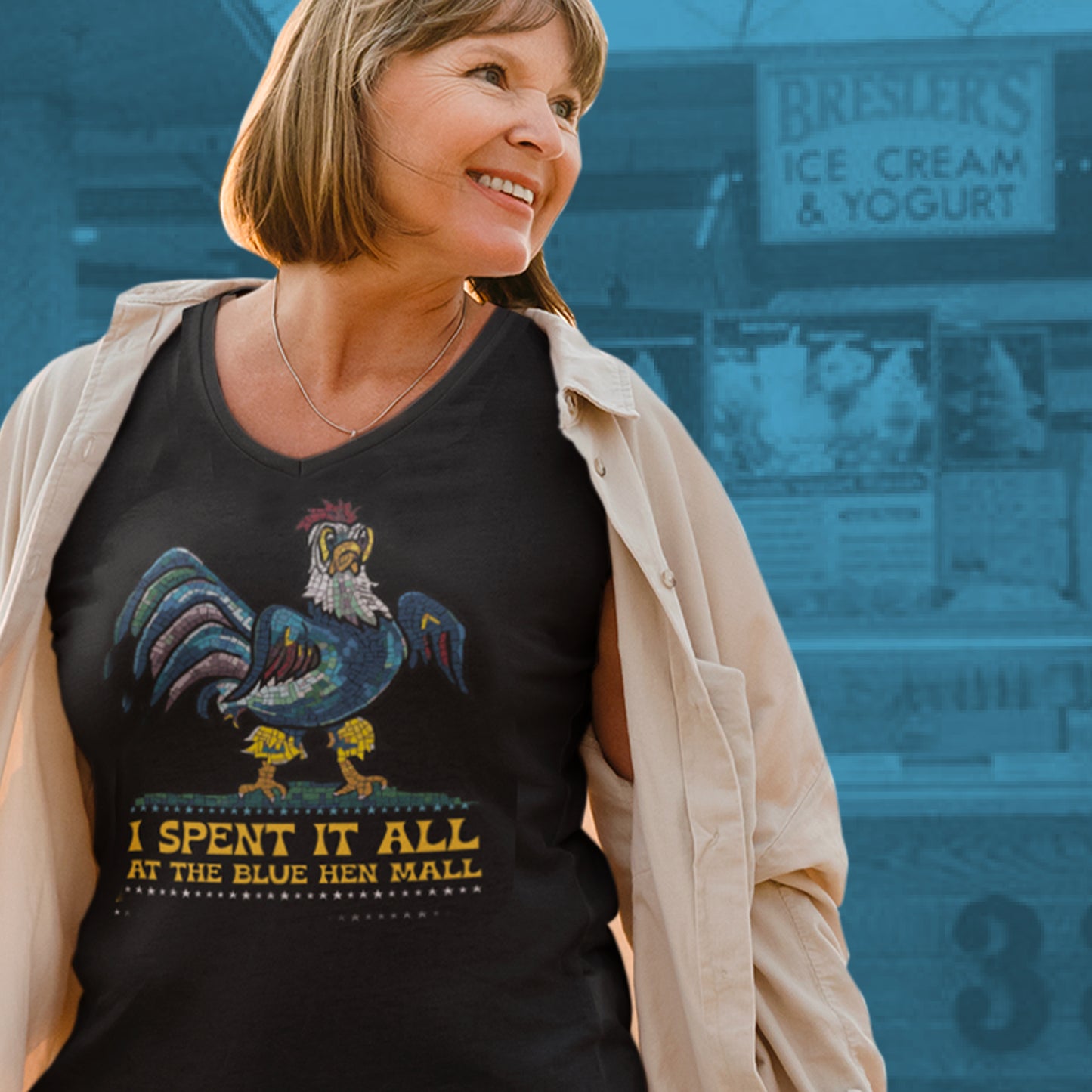 "Spent it All" Delaware Blue Hen Mall V-Neck Tee