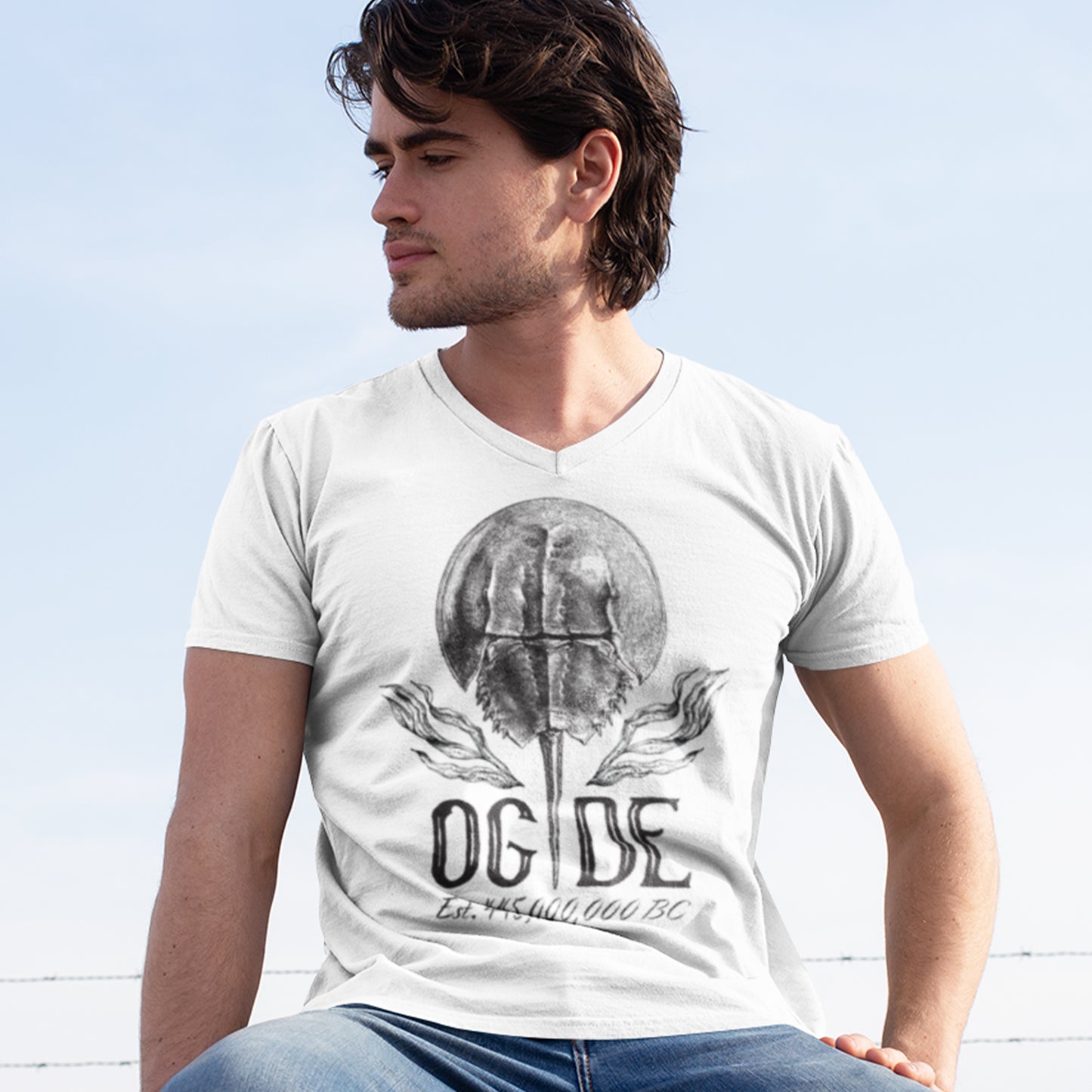 OG DE Horse Shoe Crab V-Neck Tee front